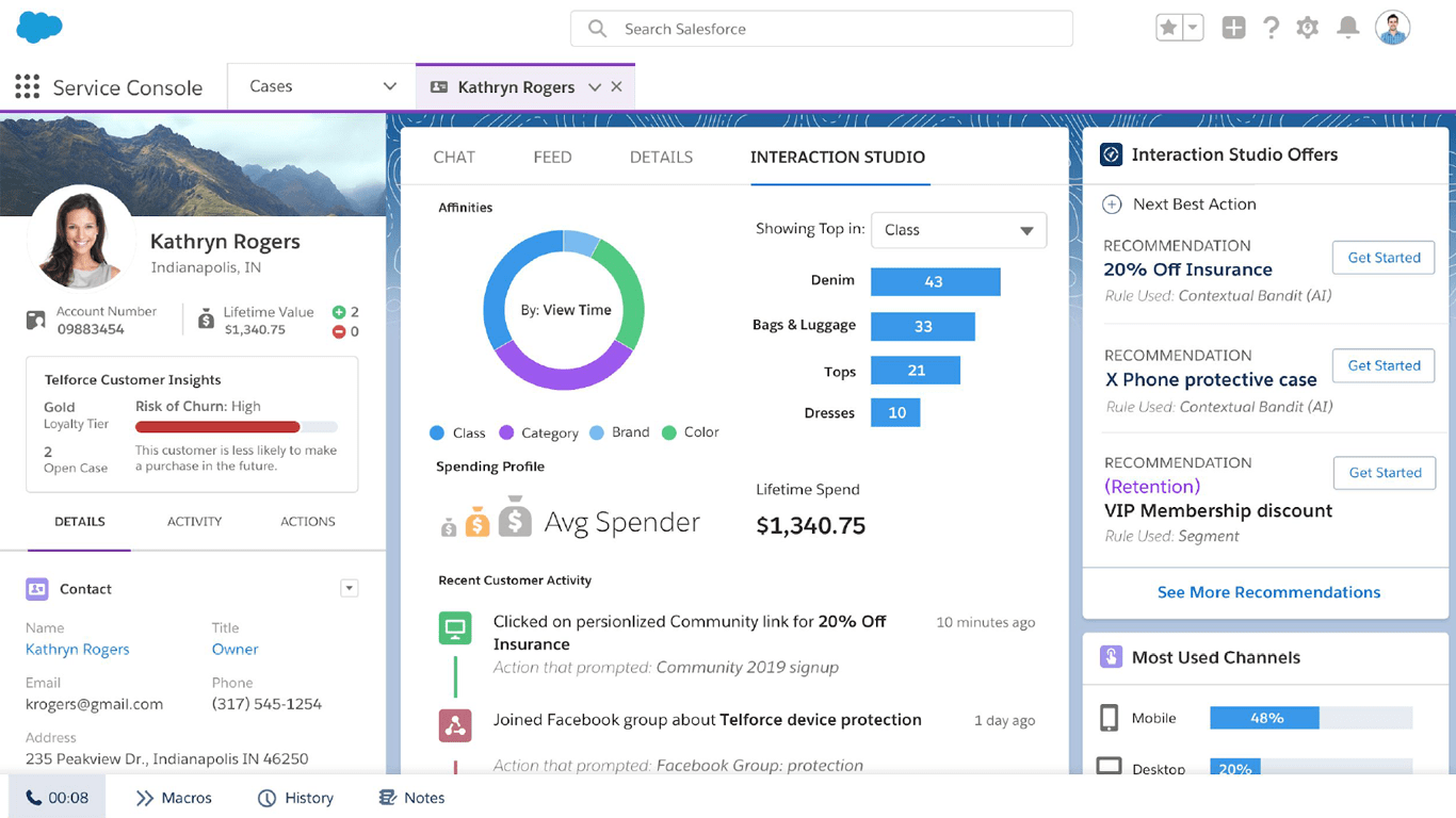 As Salesforce Interaction Studio Partner we can help you set up actionable views in Sales and Service Cloud.